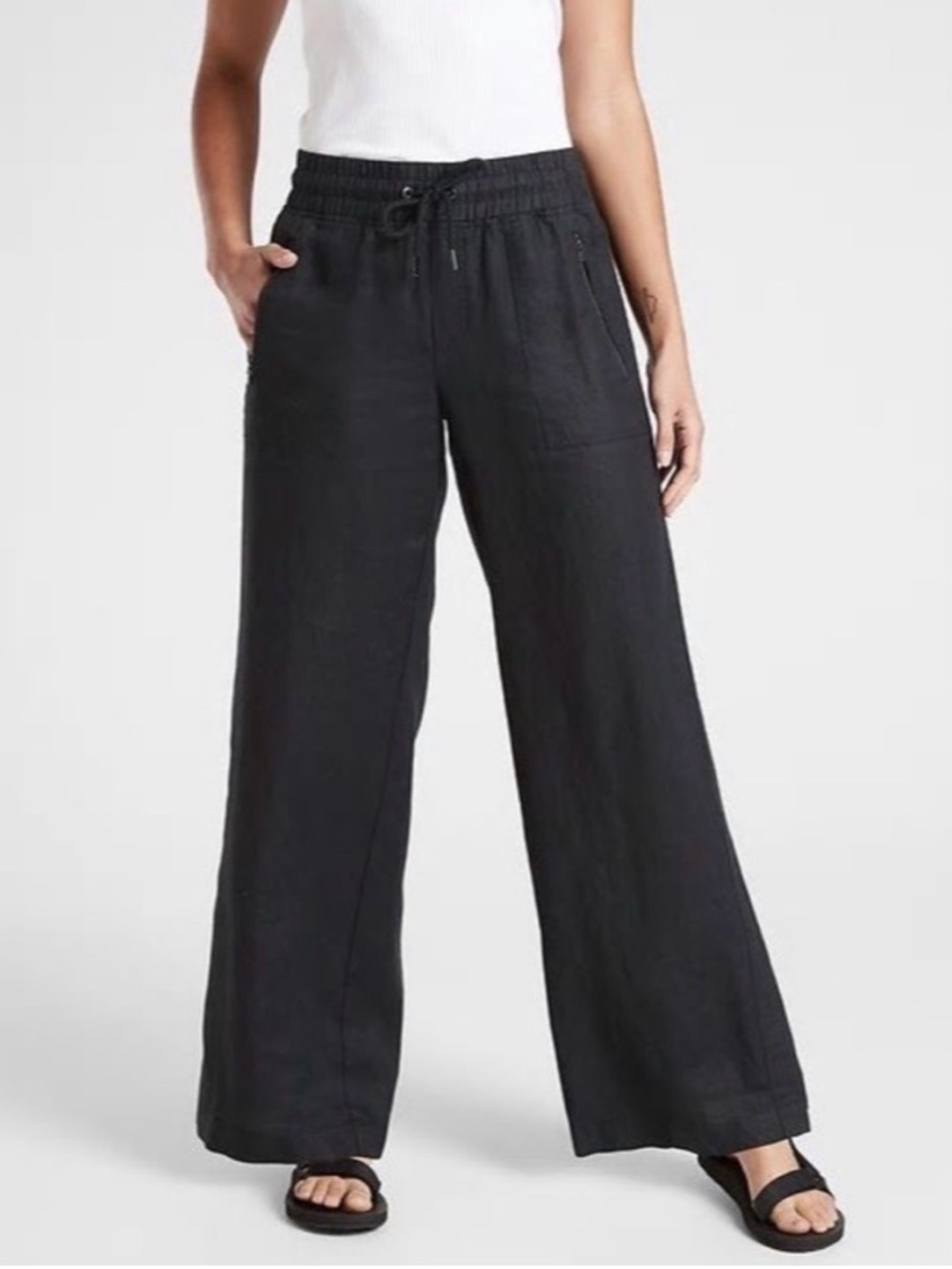 Athleta Cabo linen wide leg slacks, size 12, black